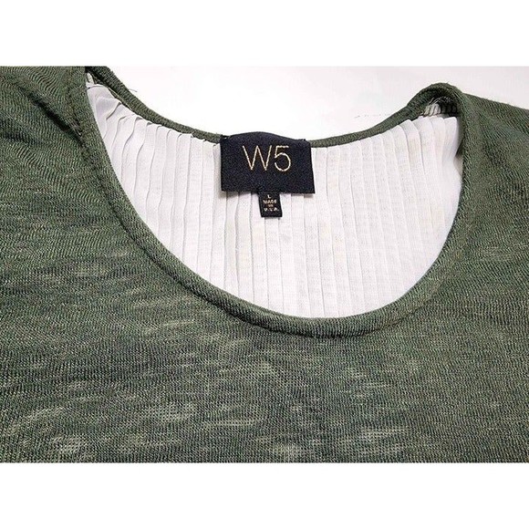 Womens Large Open Back Lace Up Top Green Sweater White Pleated Shirt - Picture 3 of 5